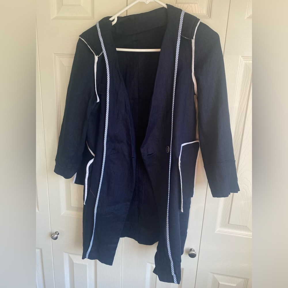 New Navy 100% Linen Long Blazer Jacket size M - Picture 6 of 6